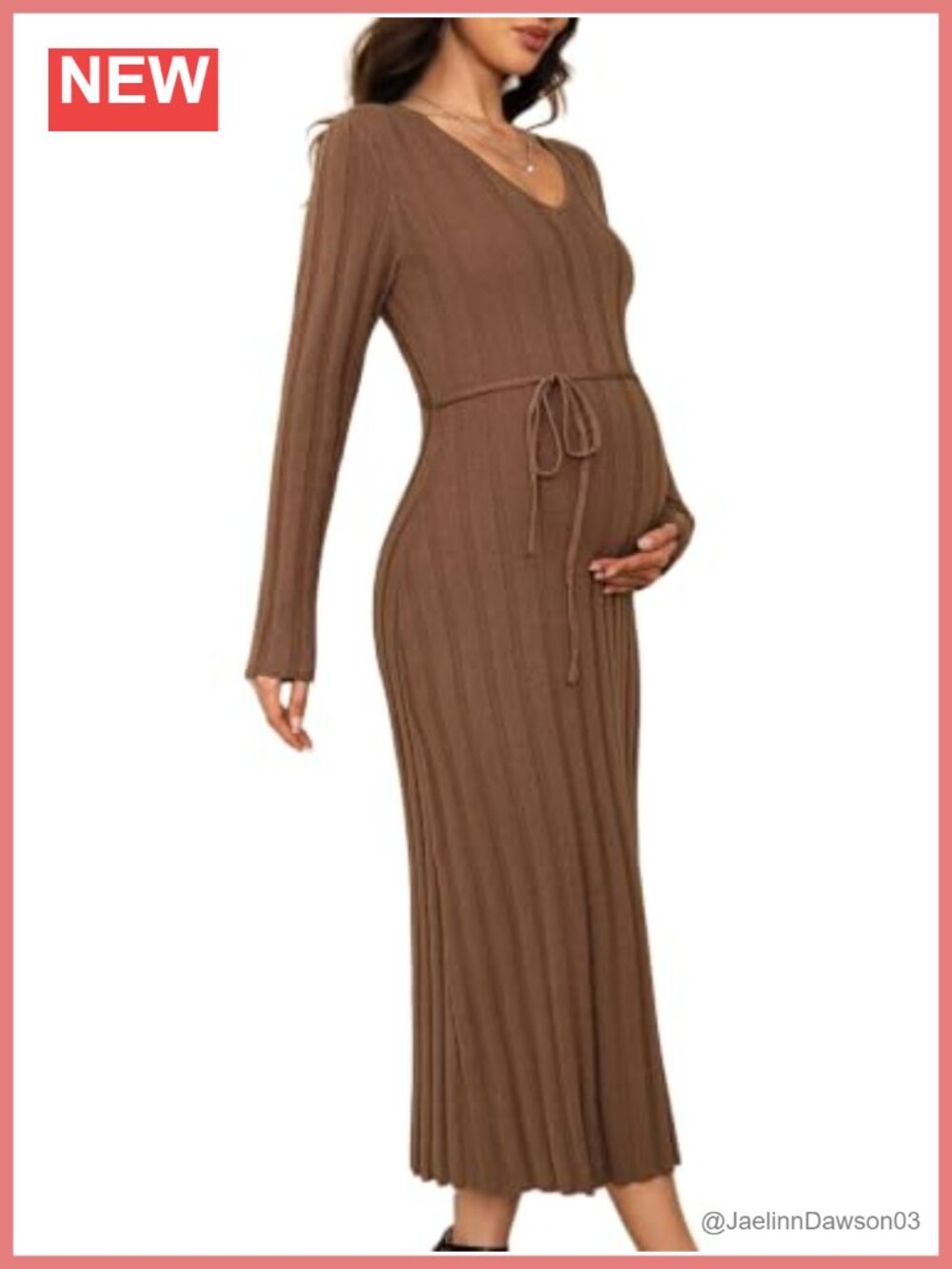 Maternity Bodycon Dress Ribbed Knit Long Sleeve Midi